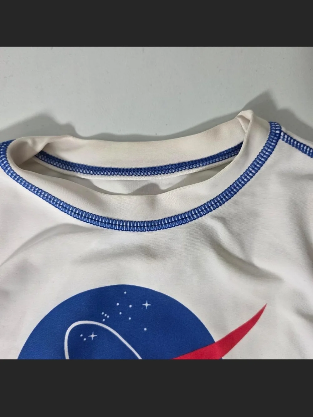 Logo Long-Sleeve Kids Tee in White with Blue Trim